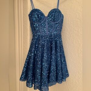 Unworn Blue Sparkly Corset Short Sequin A-line Homecoming Dress